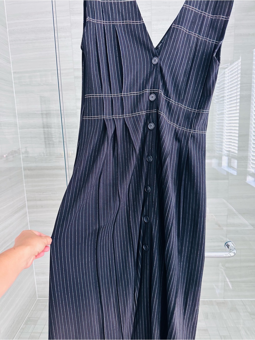 Zara Black Pinstripe Midi Button-Front Dress